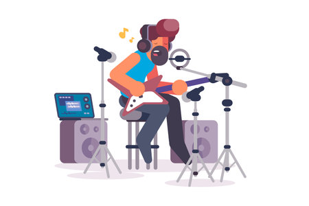 Guitarist Recording Studioのイラスト素材