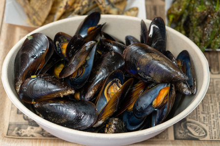 Steamed mussels. Food concept.の写真素材