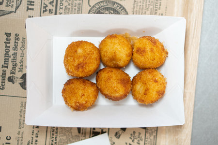 Round croquettes of various flavors. Cooking and seafood concept.の写真素材