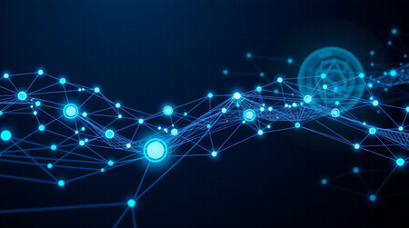 Digital technology hi-tech concept of supply chain strategy, showing interconnected nodes and data...