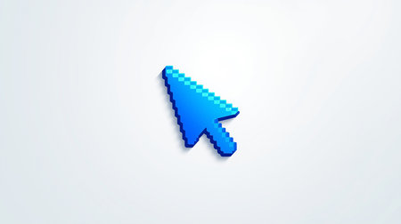 Computer mouse click cursor isolated on a transparent background with a subtle shadow effect, cursor icon in a click state, featuring a pixelated 3D hand mouse cursor and a hand pointer icon, with a bold and bright color scheme, the cursor has a slight gloss finish, and the hand pointer has a detailed finger design, with a neutral beige skin tone, the image has a high level of detail and a clean minimalist aesthetic, the transparent background allows for easy overlay on various surfaces, the pixelated 3D effect gives the cursor a futuristic and modern feel.の素材
