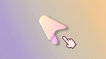 Computer mouse click cursor isolated on a transparent background with a subtle shadow effect, cursor icon in a click state, featuring a pixelated 3D hand mouse cursor and a hand pointer icon, with a bold and bright color scheme, the cursor has a slight gloss finish, and the hand pointer has a detailed finger design, with a neutral beige skin tone, the image has a high level of detail and a clean minimalist aesthetic, the transparent background allows for easy overlay on various surfaces, the pixelated 3D effect gives the cursor a futuristic and modern feel.の素材