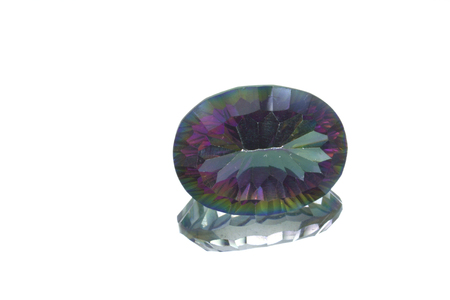 Close-up of mystical quartz stone on glass on neutral backgroundの写真素材