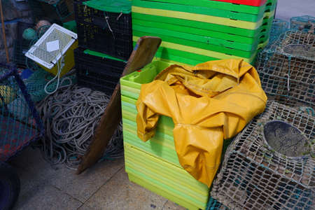 Fishing and nautical objects in the harborの写真素材