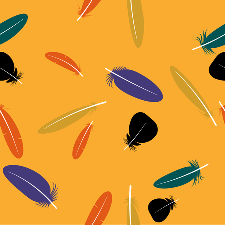 Seamless colorful multicolor pattern with feathers. Design elements for textiles, covers and web. Vector illustrationのイラスト素材