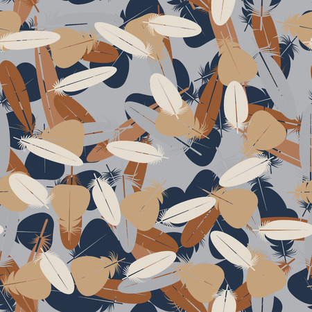 Seamless minimalistic pattern with feathers. Design elements for textiles, covers and web. Vector illustration.のイラスト素材