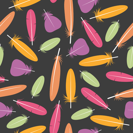Seamless colorful multicolor pattern with feathers. Design elements for textiles, covers and web. Vector illustrationのイラスト素材