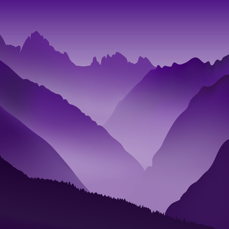 Lifeless landscape with huge mountains. Vector panorama at daybreak or sunset.のイラスト素材