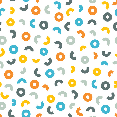 Colored circles and semicircles on a white background. Abstract seamless pattern.のイラスト素材