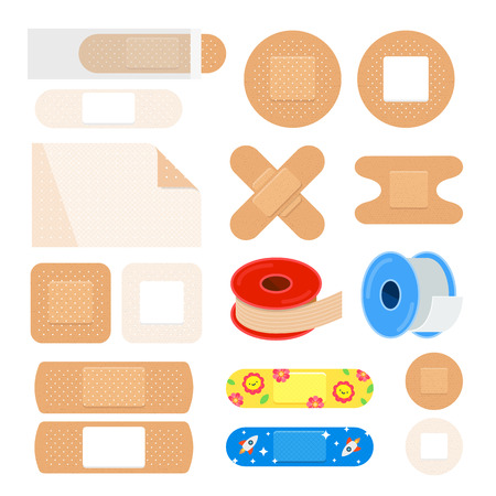 Vector set of different plasters. First aid equipment. Medical patch for childrens.のイラスト素材