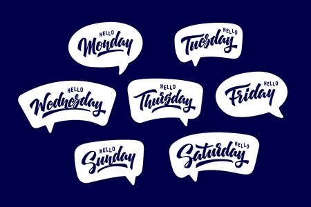 Days of the week in speech bubbles. Hand drawn lettering for stickers, labels, cards.のイラスト素材