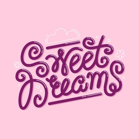 Sweet Dreams lettering quote. Cute hand drawn inscription on the pink background. Girly print.のイラスト素材