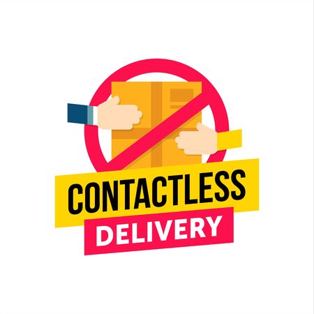 Contactless delivery. Vector concept of contact free to protect form covid-19 or coronavirus quarantine when ordering goods.の写真素材