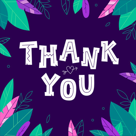 Thank you. Cute phrase with leaves and branches on the dark background.のイラスト素材