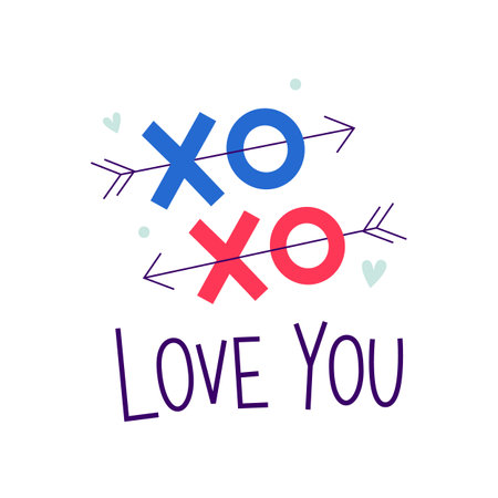 Love You. XOXO. Valentines day romantic sticker. 14 February poster template. Vector illustration for greeting cards.のイラスト素材