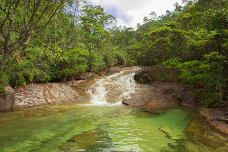 waterfall in tropical rainforest, Chemerong Berembun Langsir, CBL, malaysiaの写真素材