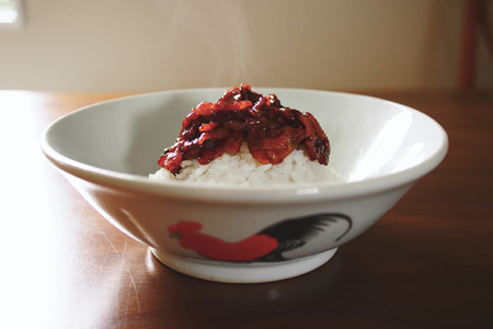 Taiwanese braised pork on cooked steamed riceの写真素材