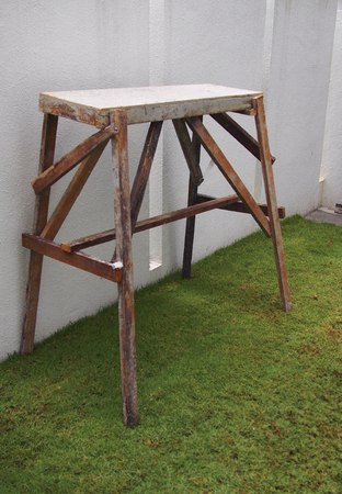 A wooden scaffold platform at construction siteの写真素材