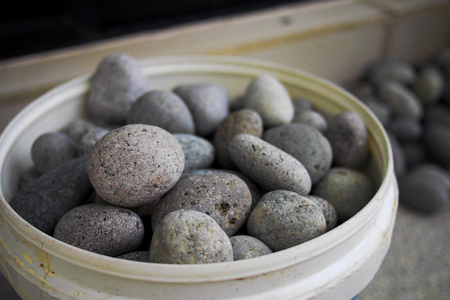 close up grey round pebblesの写真素材