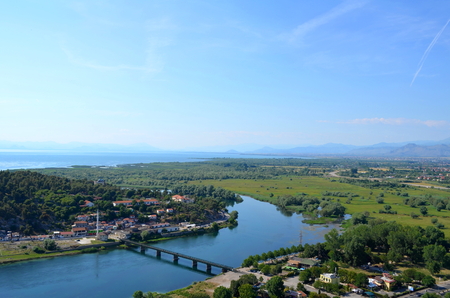 View of Shkodra and its Surrounding Nature seen from Rozafa Castle, Albaniaの写真素材