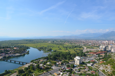View of Shkodra and its Surrounding Nature seen from Rozafa Castle, Albaniaの写真素材