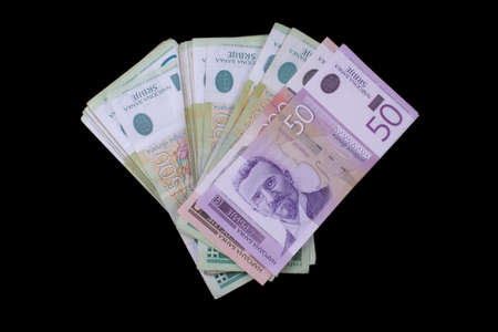 Close look at bunch of Serbian dinar notesの写真素材