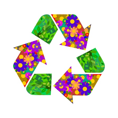 Recycling Symbol with flowers and leaves - illustrationのイラスト素材