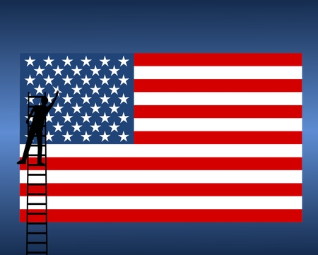 US American Flag, man puts a star - illustrationのイラスト素材