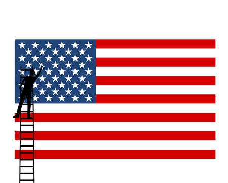 US American Flag, man puts a star - illustrationのイラスト素材