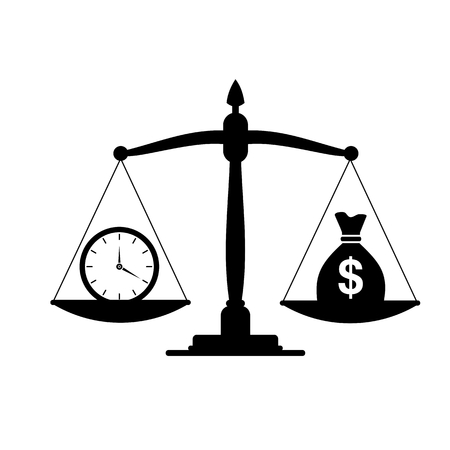 Time and money on scales, business success white backgroundのイラスト素材