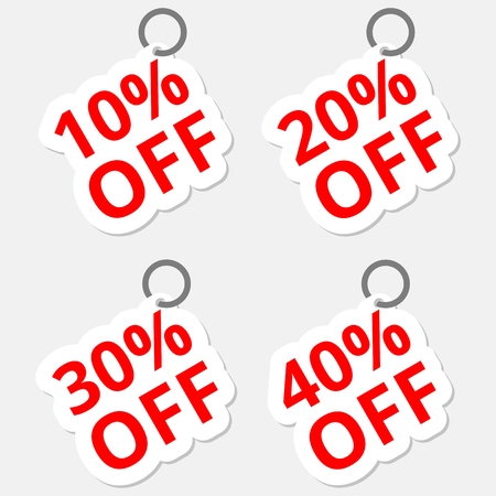Sale discount stickers icons. Special offer price signs. 10, 20, 30 and 40 percent off reduction symbolsのイラスト素材