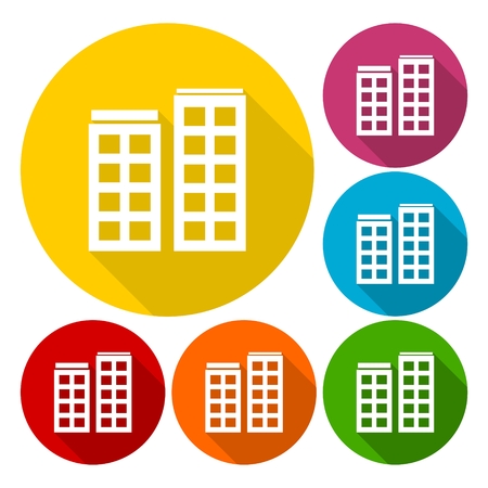 Building App Icons set with Long Shadowのイラスト素材