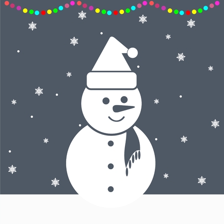 Snowman and Christmas lightsのイラスト素材