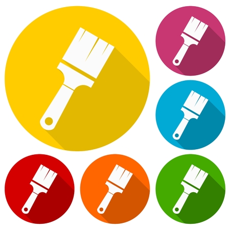 Paint brush sign icons set with long shadowのイラスト素材