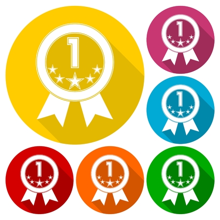 No 1 number icons set with long shadowのイラスト素材