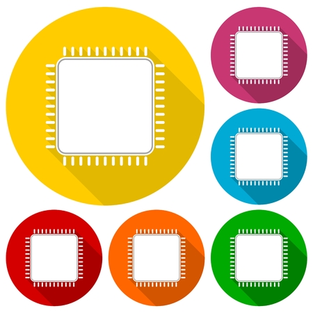 Cpu silhouette icons set with long shadowのイラスト素材