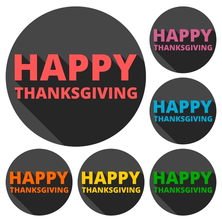 Happy Thanksgiving Day icons set with long shadowのイラスト素材
