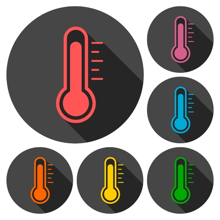 Thermometer icons set with long shadowのイラスト素材