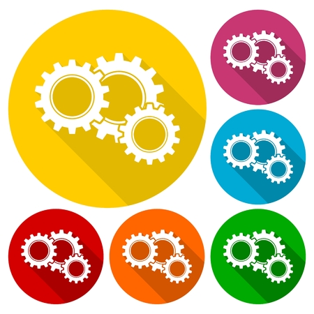 Gears sign icons set with long shadowのイラスト素材