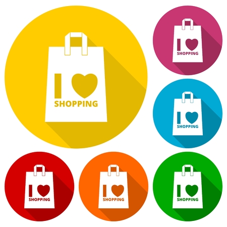 I love shopping bag icons set with long shadowのイラスト素材
