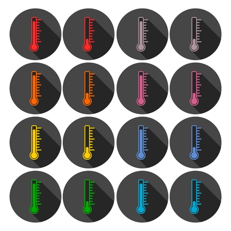 Thermometer icons set with long shadowのイラスト素材