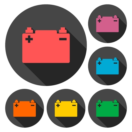 Car battery icons set with long shadowのイラスト素材