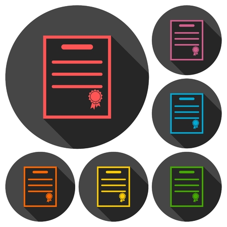 Certificate icons set with long shadowのイラスト素材