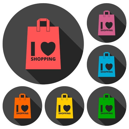 I love shopping bag icons set with long shadowのイラスト素材