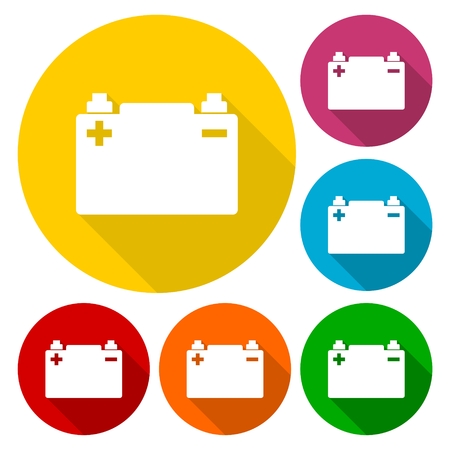 Car battery icons set with long shadowのイラスト素材