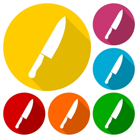 Kitchen knife icons set with long shadowのイラスト素材