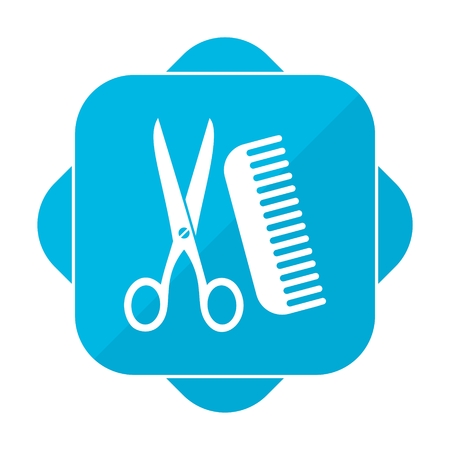 Blue square icon comb and scissorsのイラスト素材
