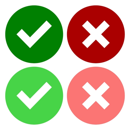 A set of four web buttons, green check mark and red cross in two variantsのイラスト素材