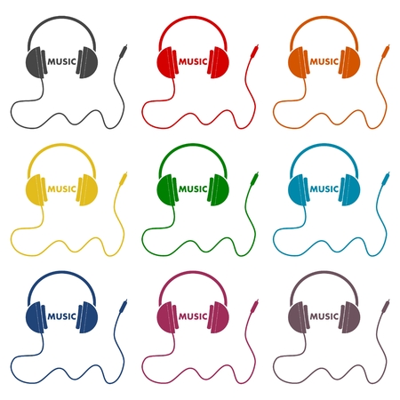 Headphones with cord and word Music icons setのイラスト素材