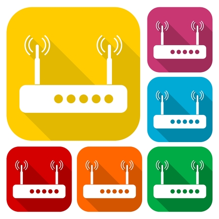 Router icons set with long shadowのイラスト素材